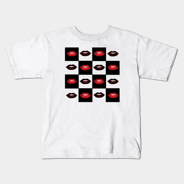 Checkerboard Lips Pattern Kids T-Shirt by Suneldesigns